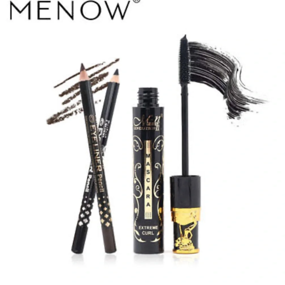MENOW Black Mascara with 2 Pencil Eyeliners in Black and Brown - NIB